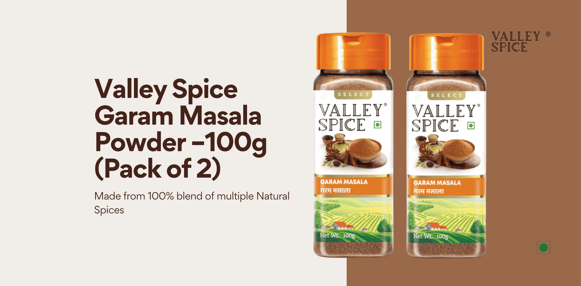Valley Spice Garam Masala Powder -100g (Pack of 2) |Garam Masala Powder |Natural |100g x 2 - PET Bottle