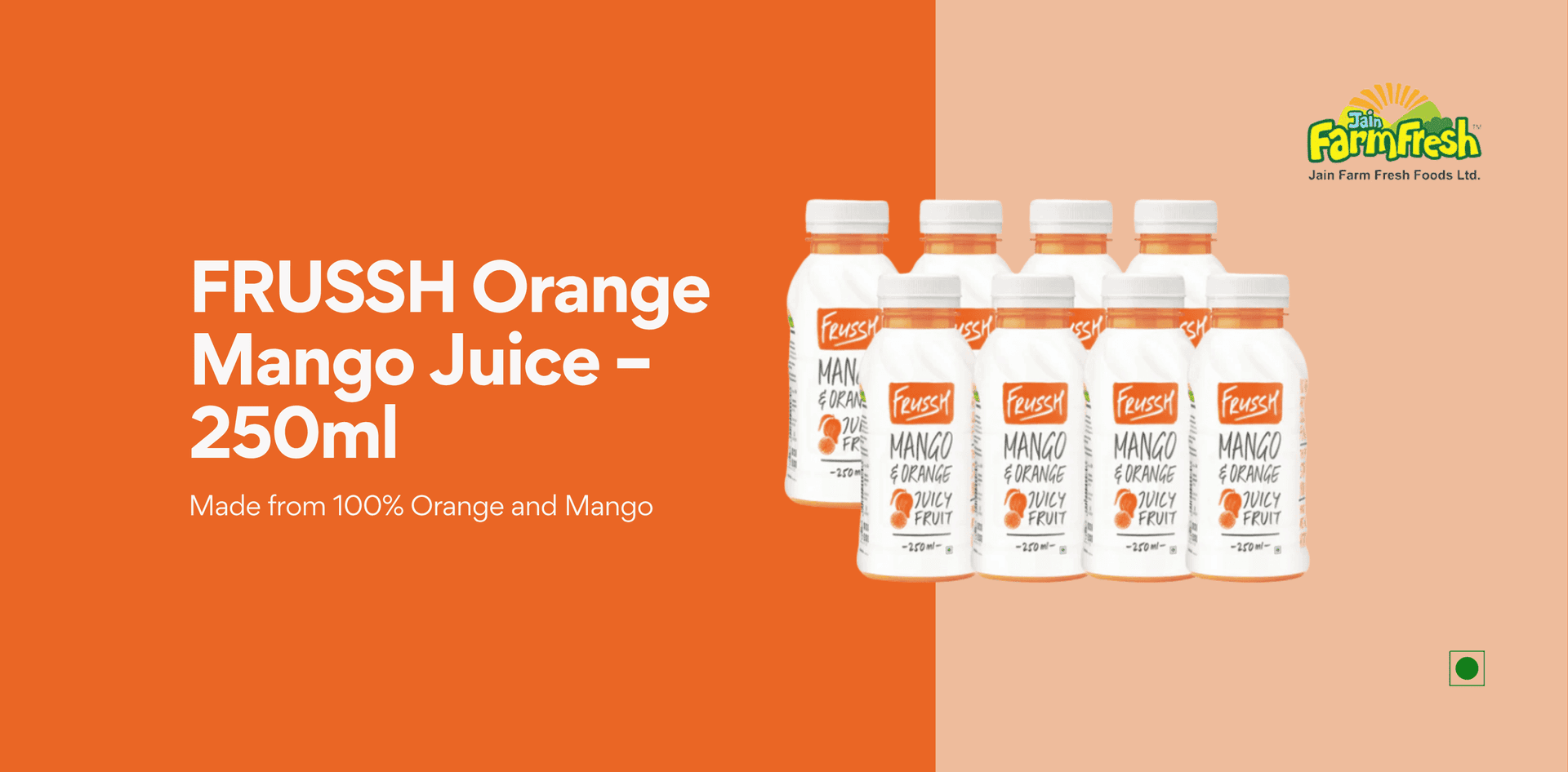 FRUSSH Orange Mango Juice - 250ml (Pack of 8)