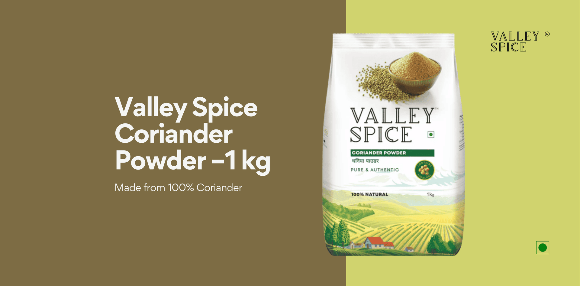 Valley Spice Coriander Powder –1 kg |Coriander Powder |Natural |Standee Pack