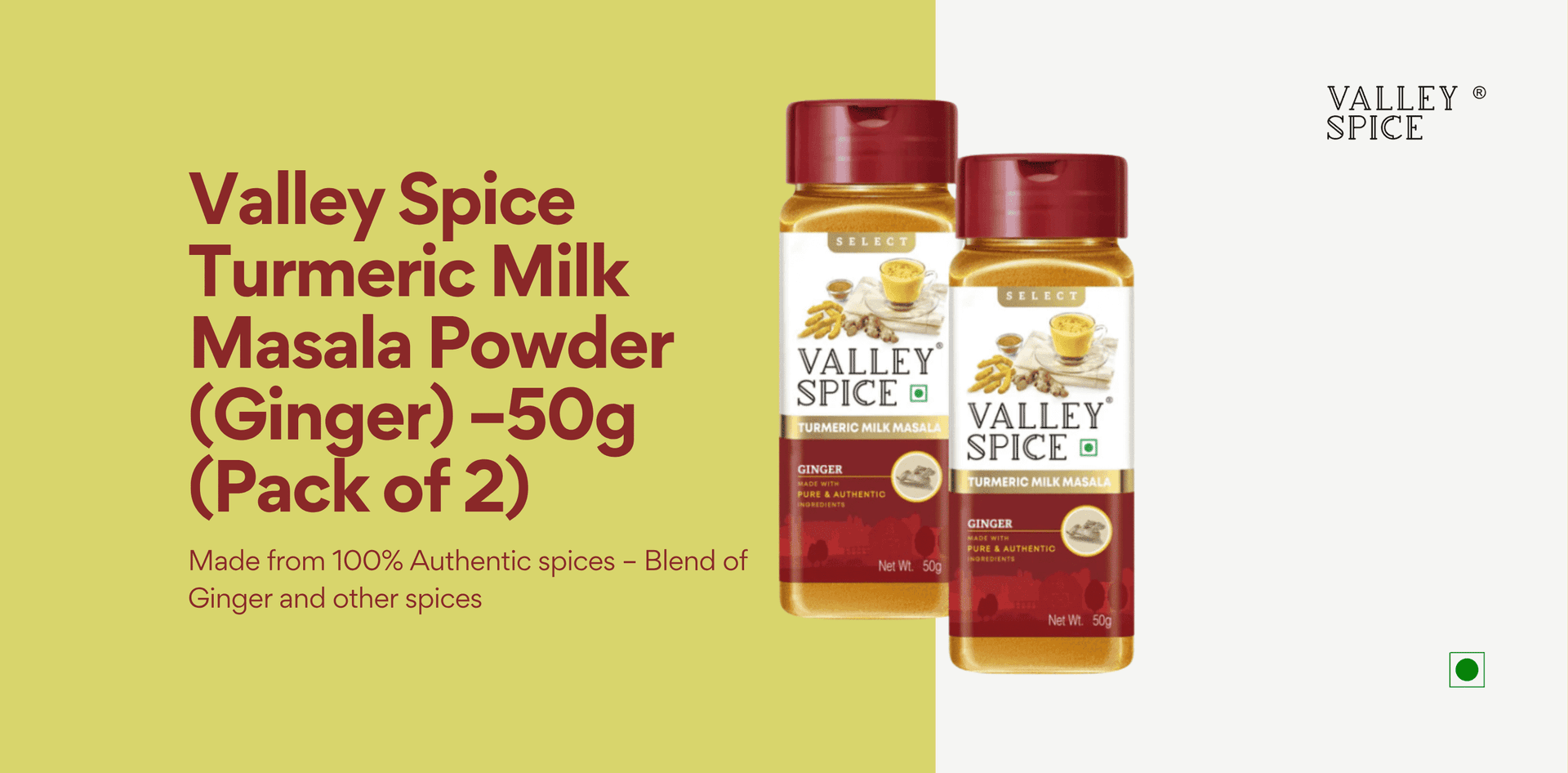 Valley Spice Turmeric Milk Masala Powder (Cinnamon) – 50g (Pack of 2)